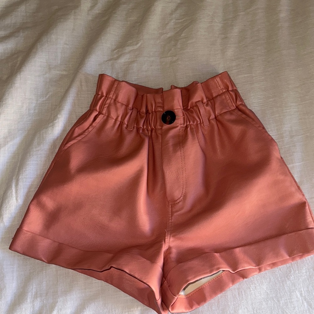 Pink High Waisted Paperbag Shorts